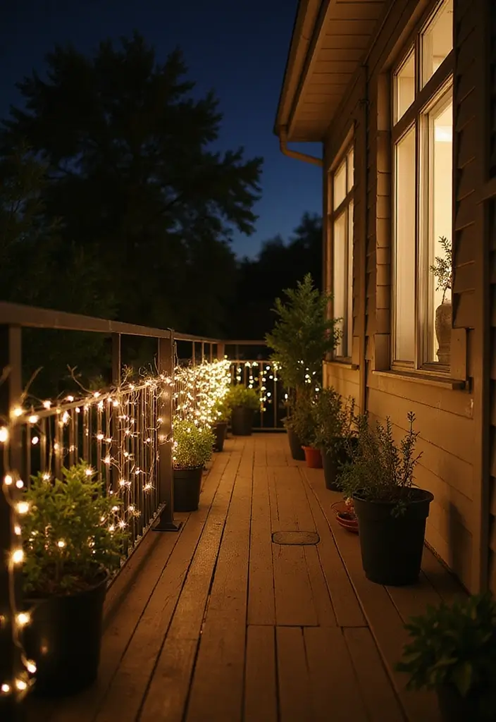 29 Minimalist Balcony Inspirations That Feel Calm and Modern 2 29 Minimalist Balcony Inspirations That Feel Calm and Modern - 2. Fairy Lights for Starry Nights