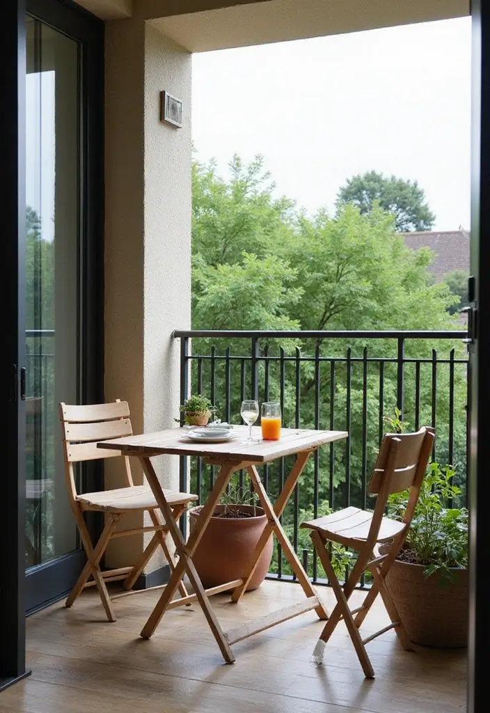 29 Small Balcony Decor Tips That Make It Look Bigger and Cozier 11 29 Small Balcony Decor Tips That Make It Look Bigger and Cozier - 11. Utilize Folding Furniture