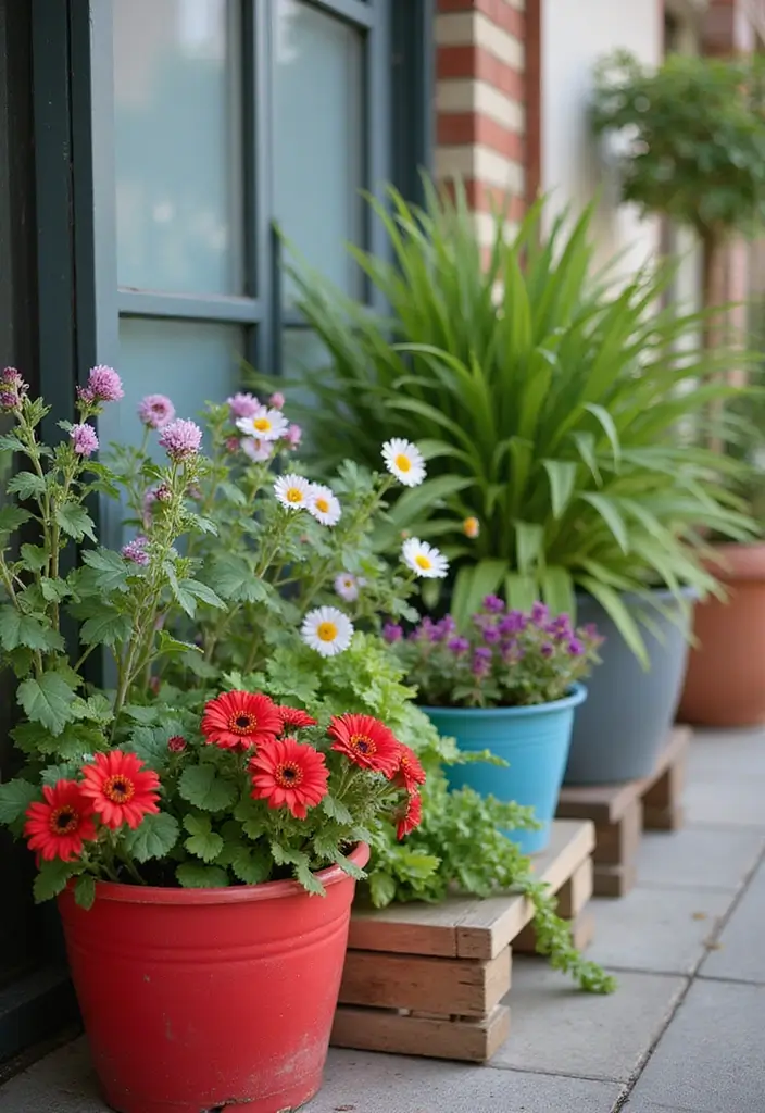 29 Small Balcony Decor Tips That Make It Look Bigger and Cozier 15 29 Small Balcony Decor Tips That Make It Look Bigger and Cozier - 15. Use Colorful Planters