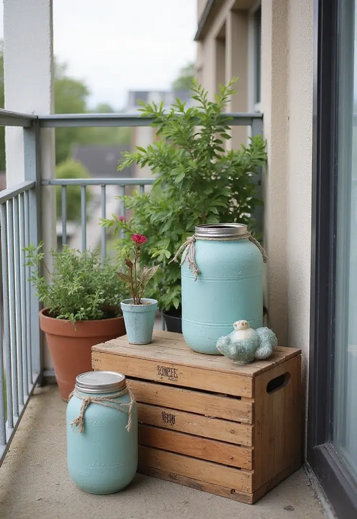 29 Stunning Designs for Balcony That Boost Home Value - 18. Upcycled Décor Items