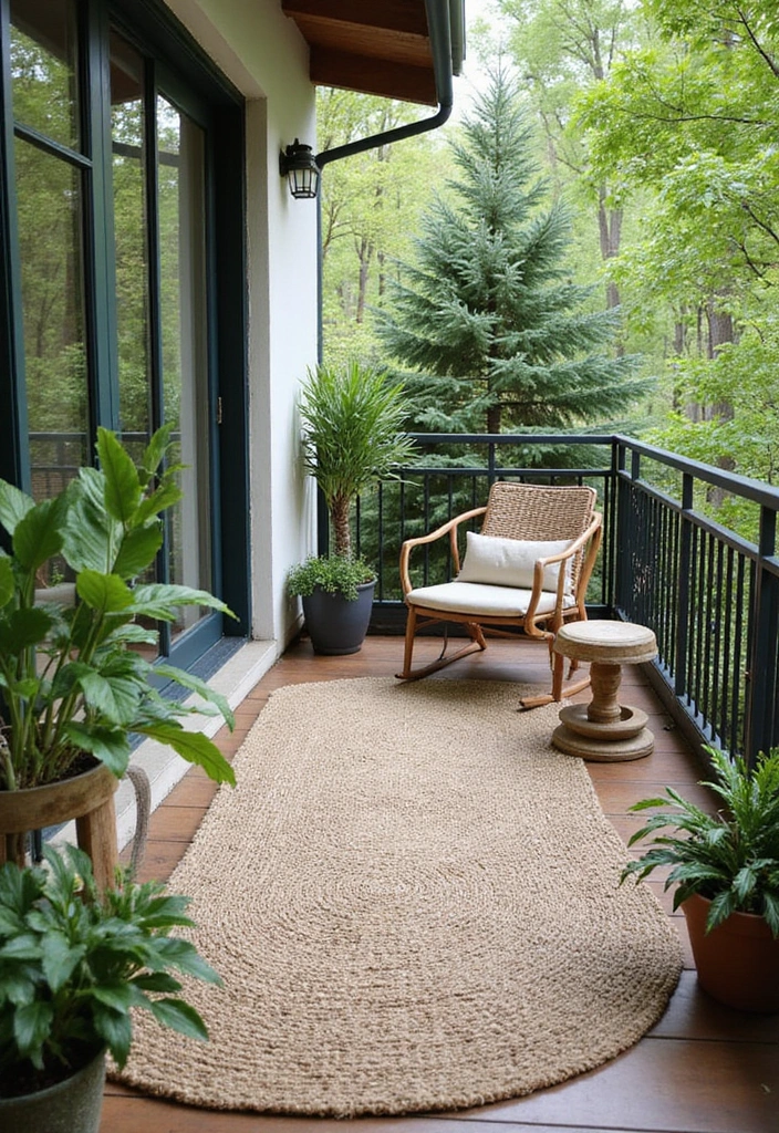 29 Stunning Designs for Balcony That Boost Home Value - 3. Eco-Friendly Outdoor Rugs