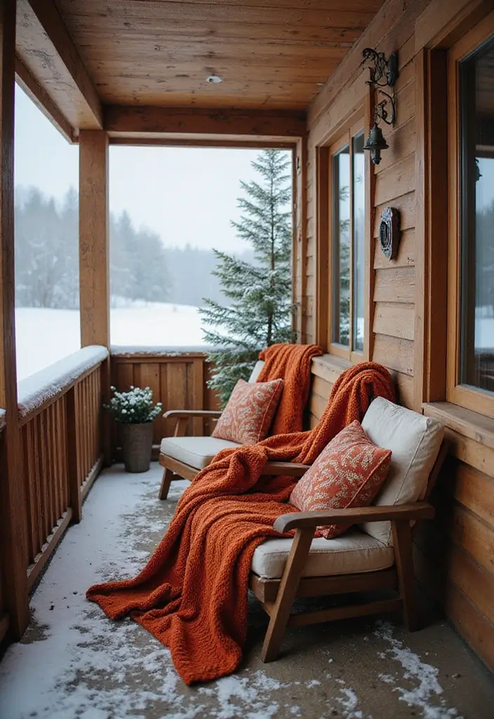 29 Winter Balcony Decor Ideas That Keep It Warm and Magical 1 29 Winter Balcony Decor Ideas That Keep It Warm and Magical - 1. Cozy Textiles