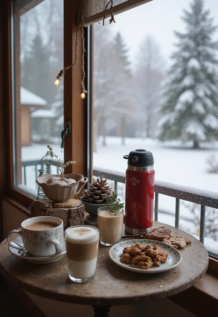 29 Winter Balcony Decor Ideas That Keep It Warm and Magical 11 29 Winter Balcony Decor Ideas That Keep It Warm and Magical - 11. Hot Beverage Station