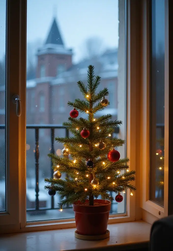 29 Winter Balcony Decor Ideas That Keep It Warm and Magical 13 29 Winter Balcony Decor Ideas That Keep It Warm and Magical - 13. Miniature Christmas Trees