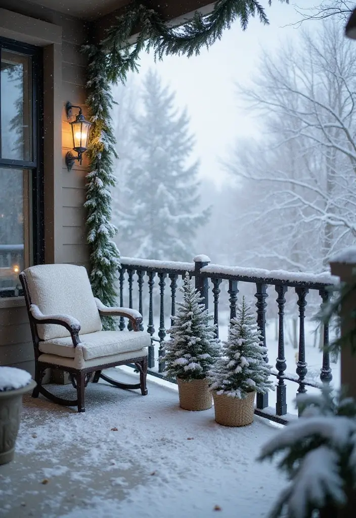 29 Winter Balcony Decor Ideas That Keep It Warm and Magical 16 29 Winter Balcony Decor Ideas That Keep It Warm and Magical - 16. Snowy Decor Accents