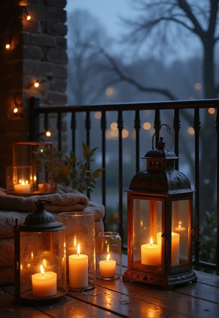 29 Winter Balcony Decor Ideas That Keep It Warm and Magical 22 29 Winter Balcony Decor Ideas That Keep It Warm and Magical - 22. Comforting Candles