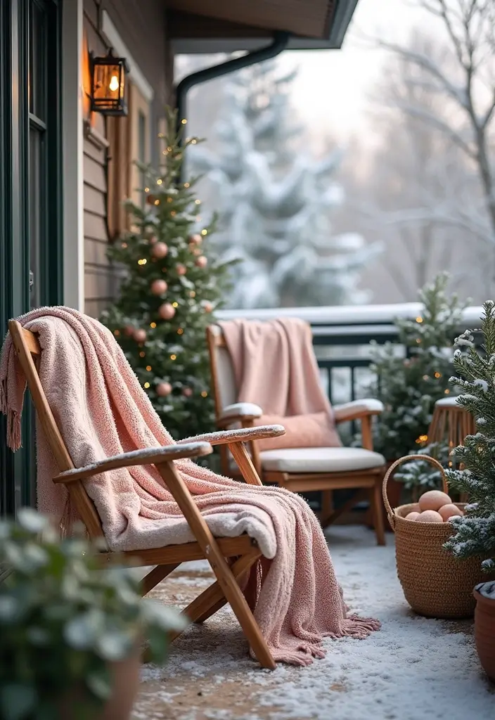 29 Winter Balcony Decor Ideas That Keep It Warm and Magical 23 29 Winter Balcony Decor Ideas That Keep It Warm and Magical - 23. Outdoor Blankets
