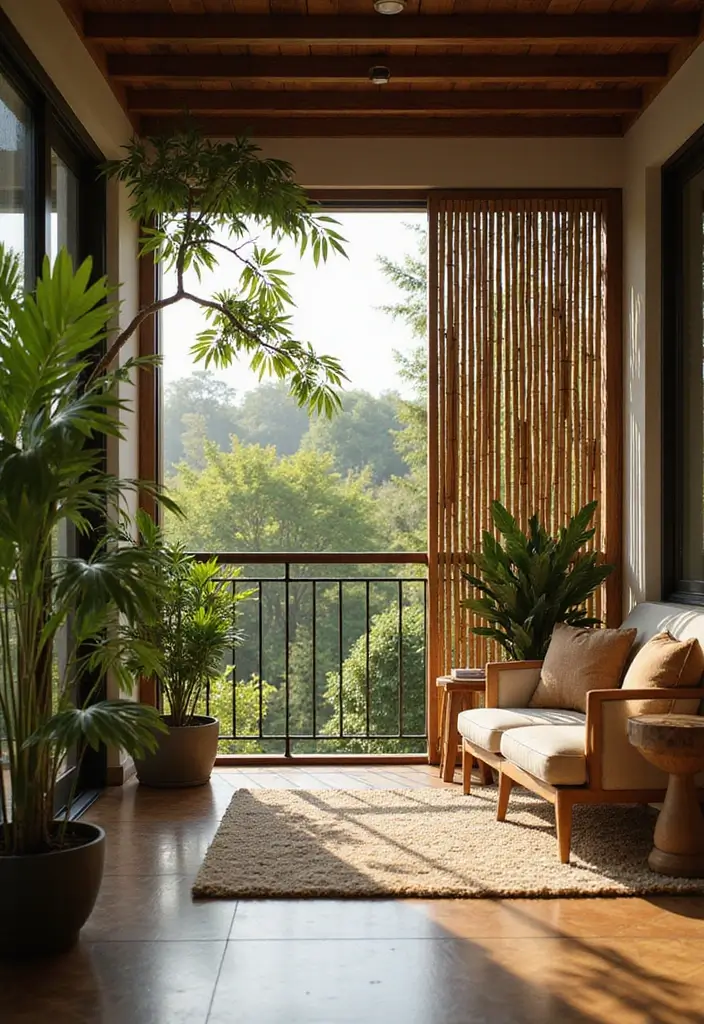 30 Balcony Inside House Designs That Feel Unique and Modern 12 30 Balcony Inside House Designs That Feel Unique and Modern - 12. Bamboo Dividers for a Natural Touch