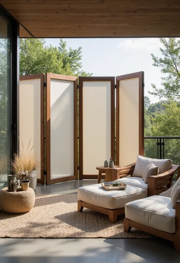 30 Balcony Inside House Designs That Feel Unique and Modern 15 30 Balcony Inside House Designs That Feel Unique and Modern - 15. Folding Screens for Instant Transformation