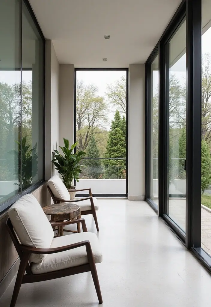 30 Balcony Inside House Designs That Feel Unique and Modern 2 30 Balcony Inside House Designs That Feel Unique and Modern - 2. Chic Glass Dividers for a Sleek Look