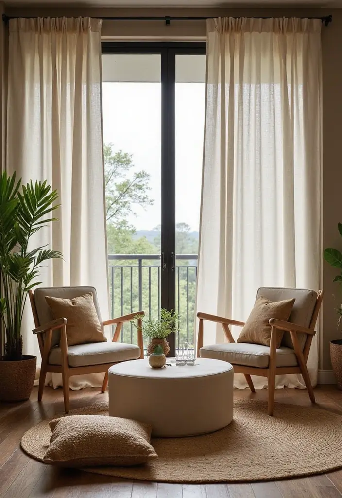 30 Balcony Inside House Designs That Feel Unique and Modern 28 30 Balcony Inside House Designs That Feel Unique and Modern - 28. Canvas Dividers for Texture and Flexibility