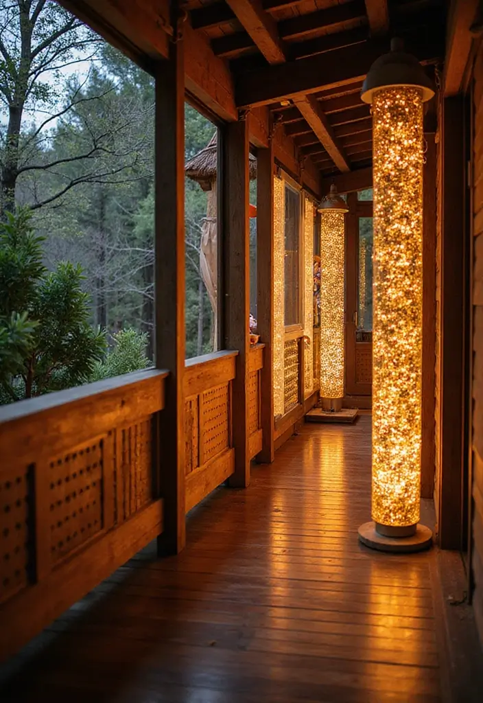 30 Balcony Inside House Designs That Feel Unique and Modern 30 30 Balcony Inside House Designs That Feel Unique and Modern - 30. Lighted Dividers for a Warm Glow