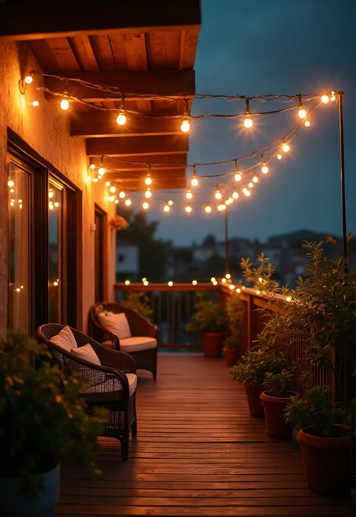 30 Balcony Lighting Ideas That Transform the Atmosphere 1 30 Balcony Lighting Ideas That Transform the Atmosphere - 1. Twinkling String Lights