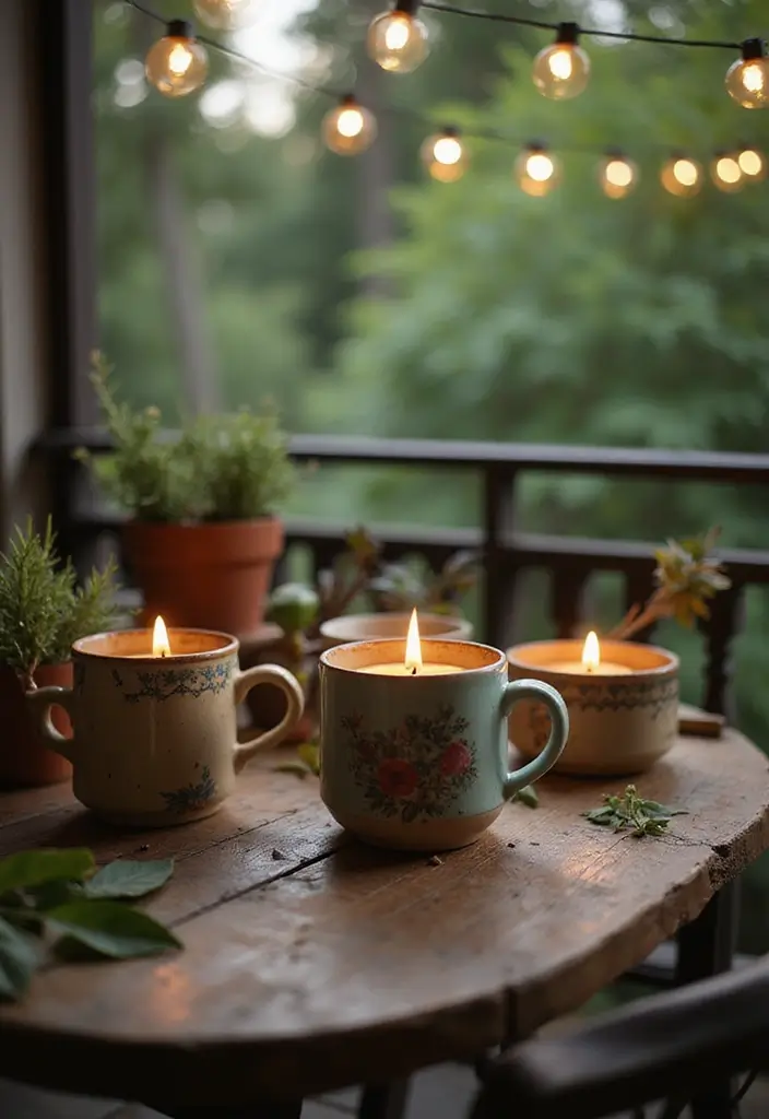 30 Balcony Lighting Ideas That Transform the Atmosphere 18 30 Balcony Lighting Ideas That Transform the Atmosphere - 18. Vintage Inspired Mugs