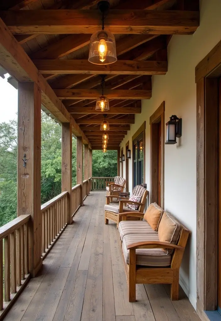 30 Balcony Lighting Ideas That Transform the Atmosphere 23 30 Balcony Lighting Ideas That Transform the Atmosphere - 23. Repurposed Wood Beams