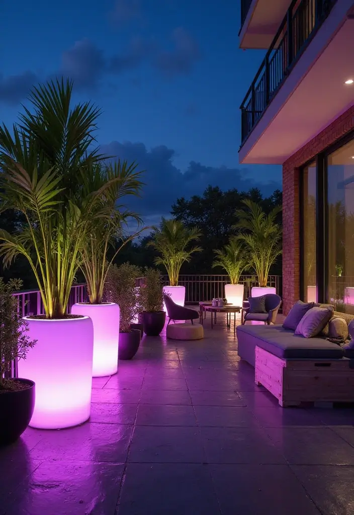 30 Balcony Lighting Ideas That Transform the Atmosphere 26 30 Balcony Lighting Ideas That Transform the Atmosphere - 26. LED Lighted Planters