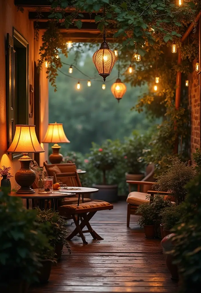 30 Balcony Lighting Ideas That Transform the Atmosphere 29 30 Balcony Lighting Ideas That Transform the Atmosphere - 29. Vintage Table Lamps