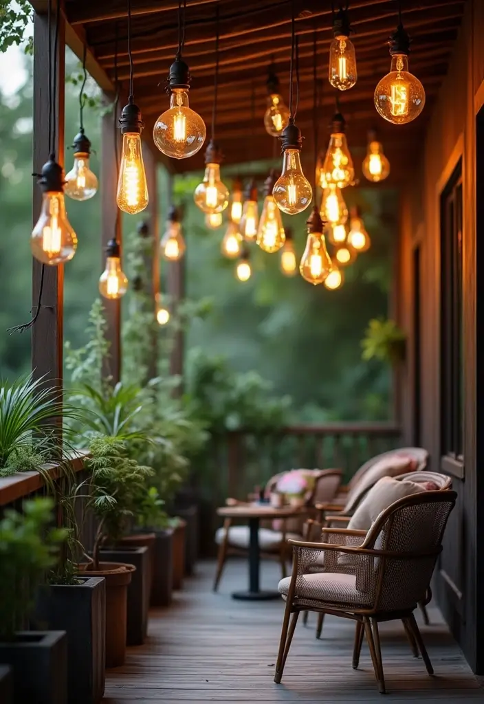30 Balcony Lighting Ideas That Transform the Atmosphere 5 30 Balcony Lighting Ideas That Transform the Atmosphere - 5. Hanging Edison Bulbs