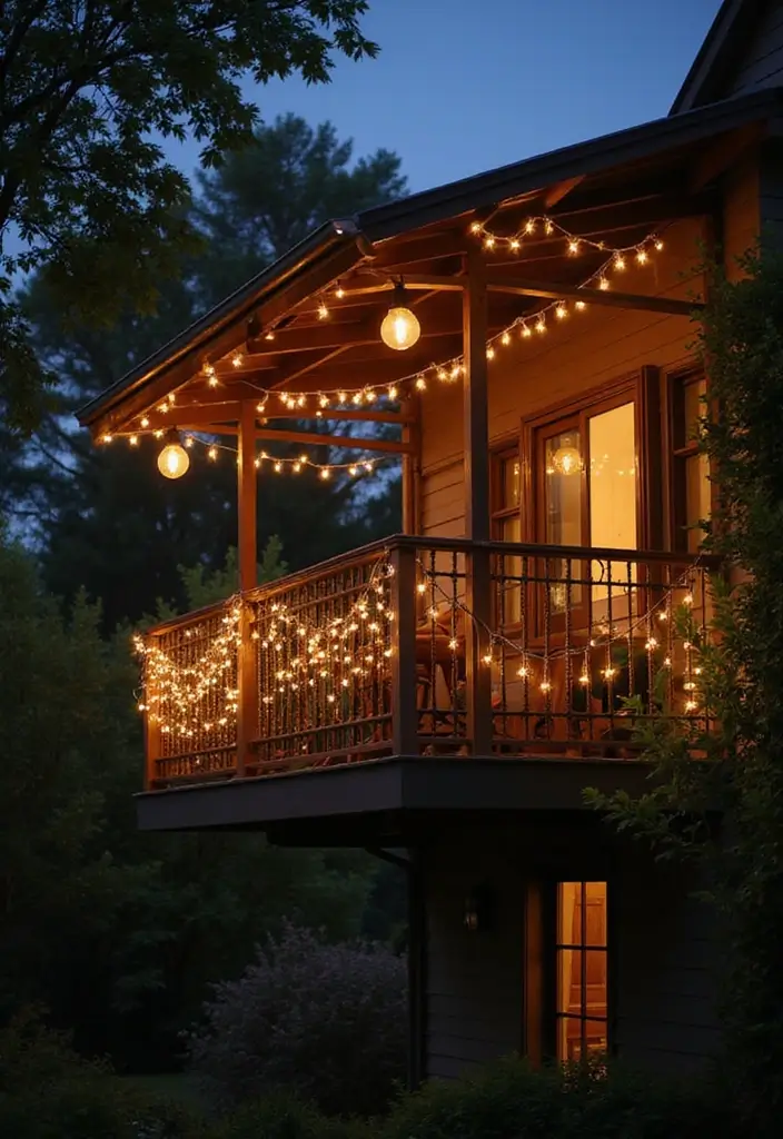 30 Balcony Makeover Ideas That Completely Transform the Look 3 30 Balcony Makeover Ideas That Completely Transform the Look - 3. Twinkling String Lights