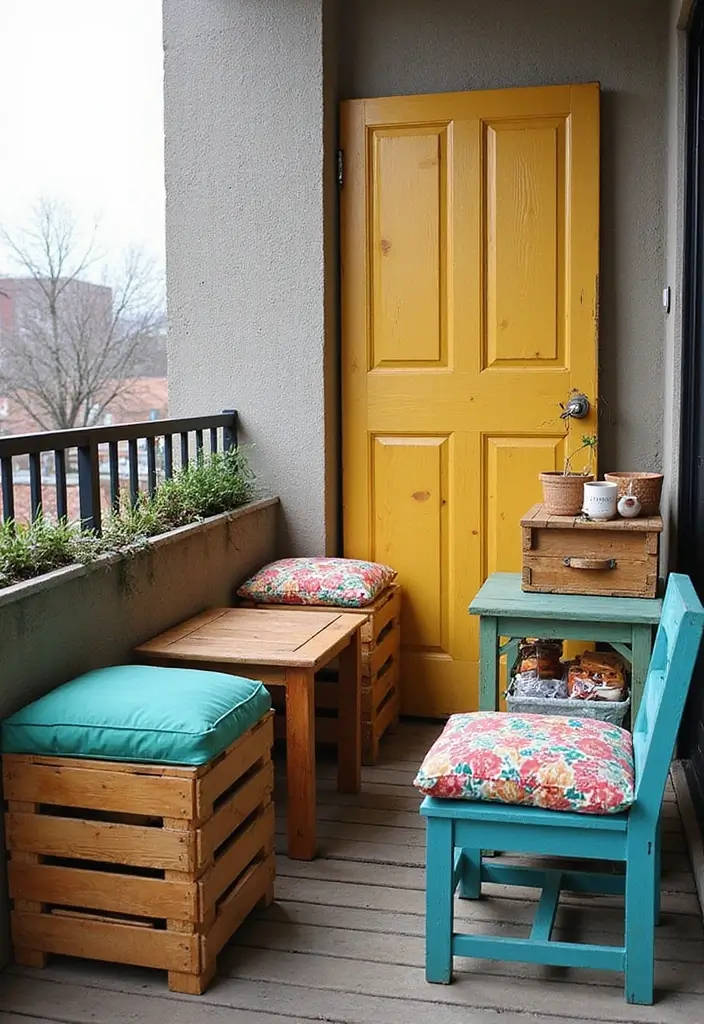 30 Balcony Painting Ideas That Add Instant Personality 10 30 Balcony Painting Ideas That Add Instant Personality - 10. Repurposed Furniture for Unique Style