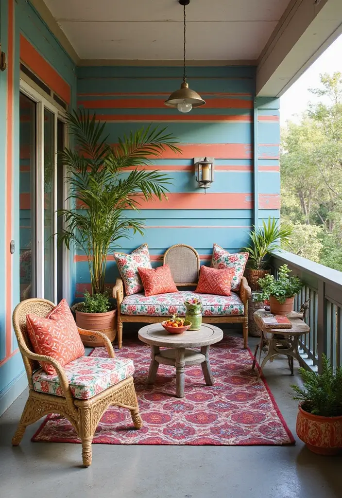 30 Balcony Painting Ideas That Add Instant Personality 13 30 Balcony Painting Ideas That Add Instant Personality - 13. Incorporate Different Patterns