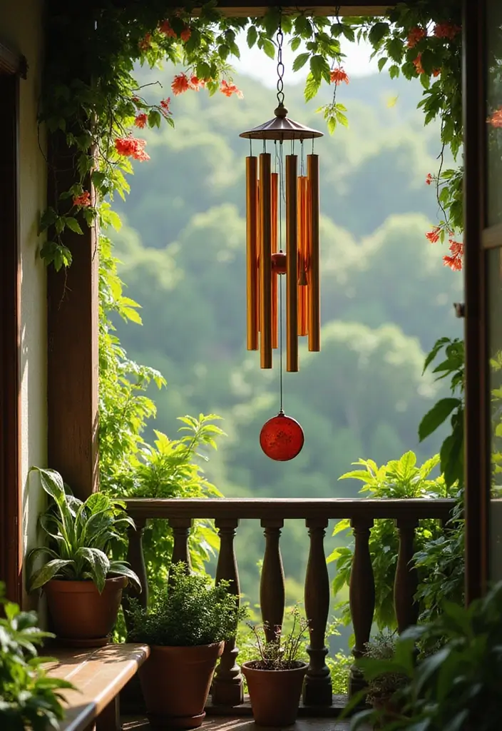 30 Balcony Painting Ideas That Add Instant Personality 15 30 Balcony Painting Ideas That Add Instant Personality - 15. Sound and Texture with Wind Chimes