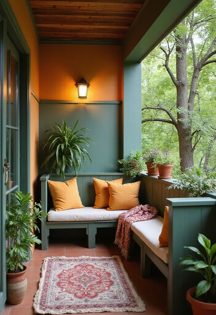 30 Balcony Painting Ideas That Add Instant Personality 17 30 Balcony Painting Ideas That Add Instant Personality - 17. Cozy Nooks with Built-in Benches