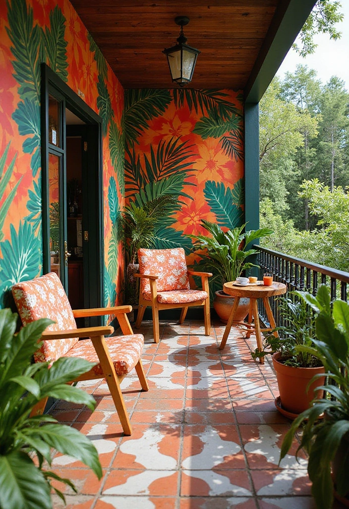 30 Balcony Painting Ideas That Add Instant Personality 4 30 Balcony Painting Ideas That Add Instant Personality - 4. Tropical Vibes with Bright Patterns