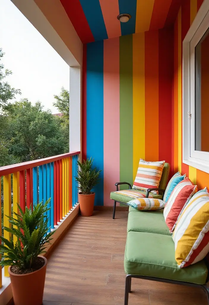 30 Balcony Painting Ideas That Add Instant Personality 8 30 Balcony Painting Ideas That Add Instant Personality - 8. Bold Stripes for Dynamic Energy