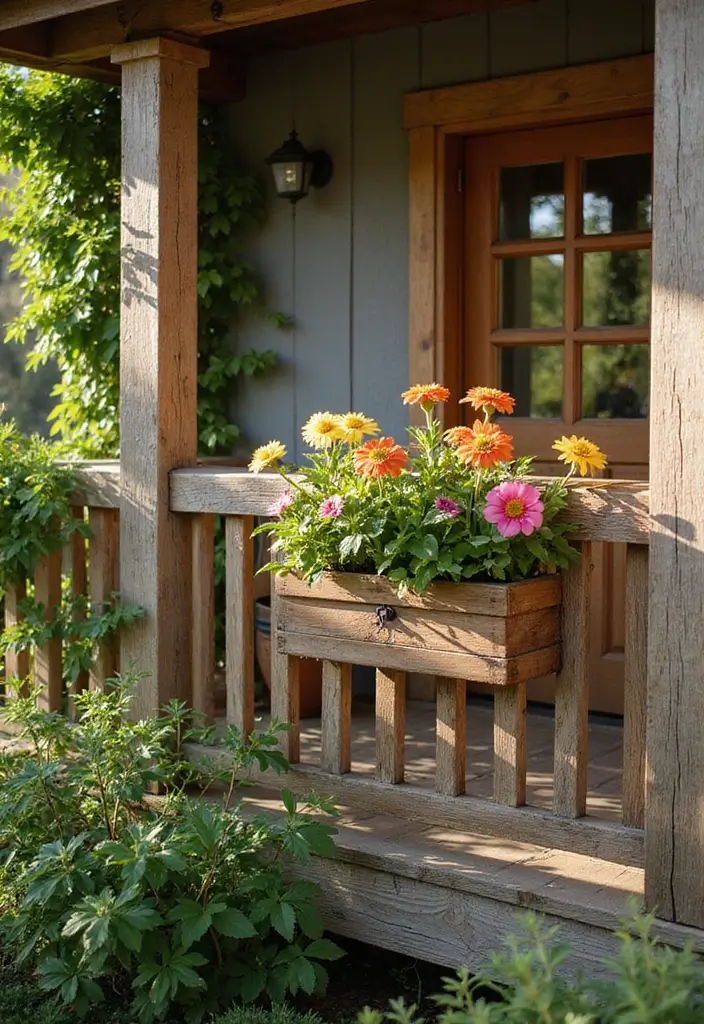 30 Balcony Railing Ideas That Balance Safety and Style - 1. Rustic Wooden Railings with Planters