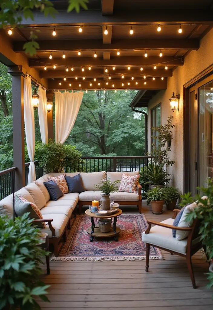 30 Balcony Railing Ideas That Balance Safety and Style - 19. Outdoor Living Room with Railing Enhancements