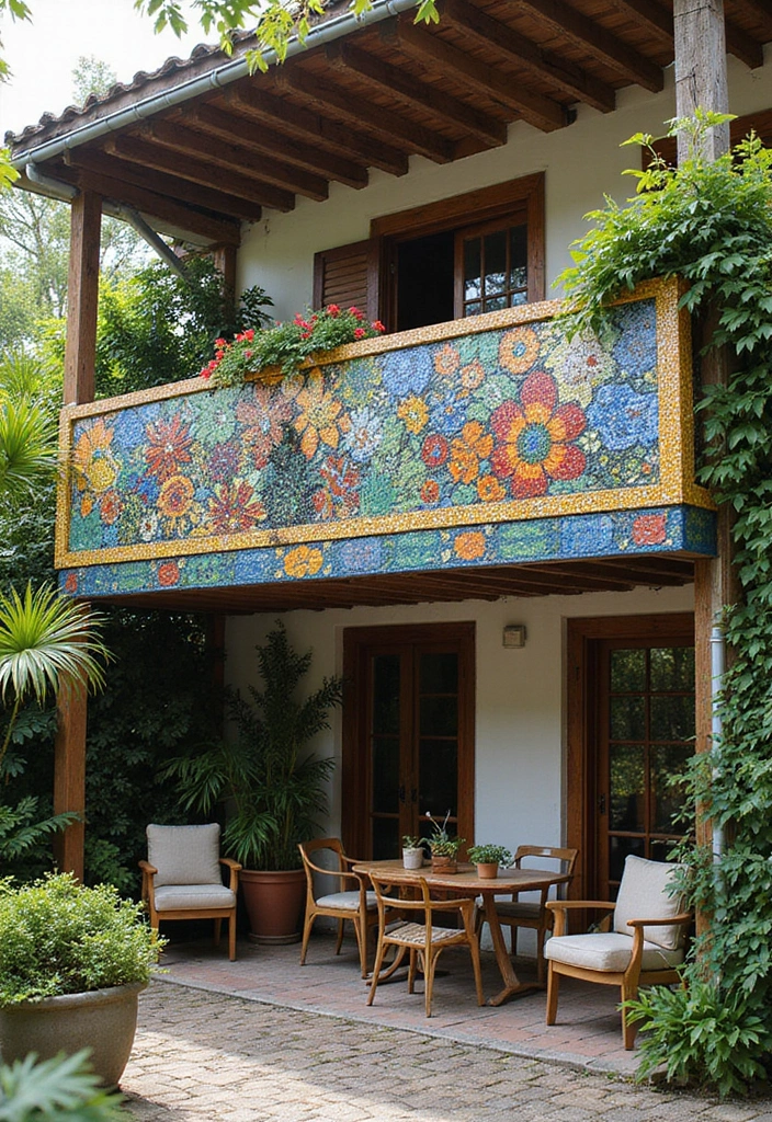 30 Balcony Railing Ideas That Balance Safety and Style - 30. Artistic Mosaic Railings