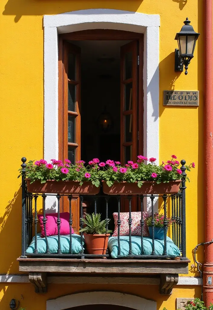 30 Big Balcony Design Inspirations Perfect for Relaxing Evenings - 14. Bold Color Palettes