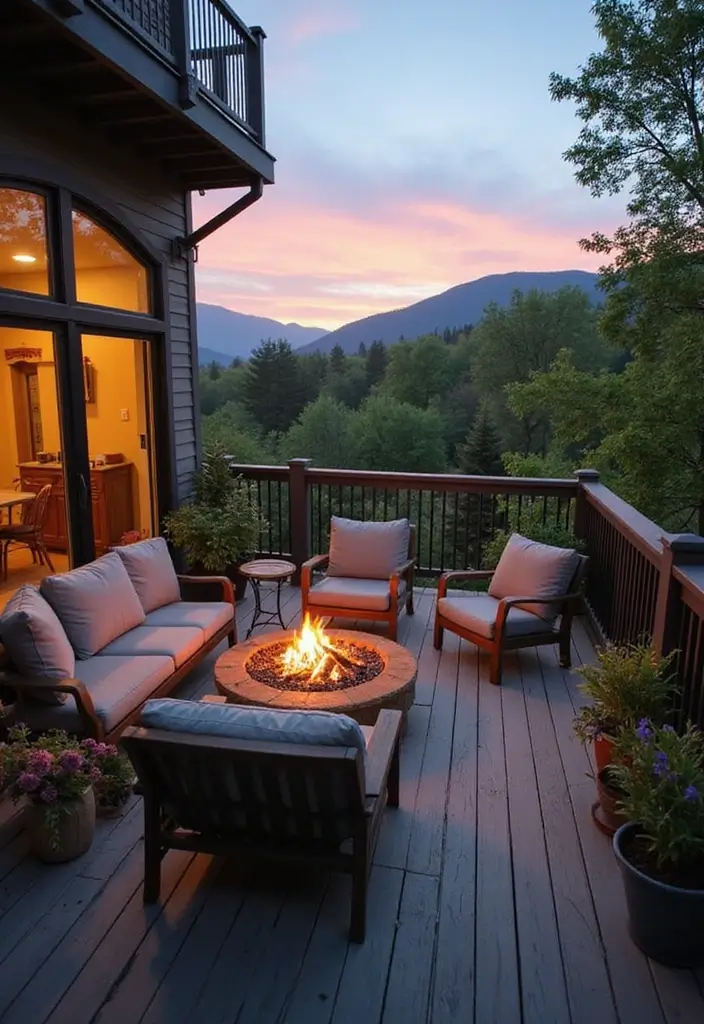 30 Big Balcony Design Inspirations Perfect for Relaxing Evenings - 19. Cozy Fire Pit Lounge