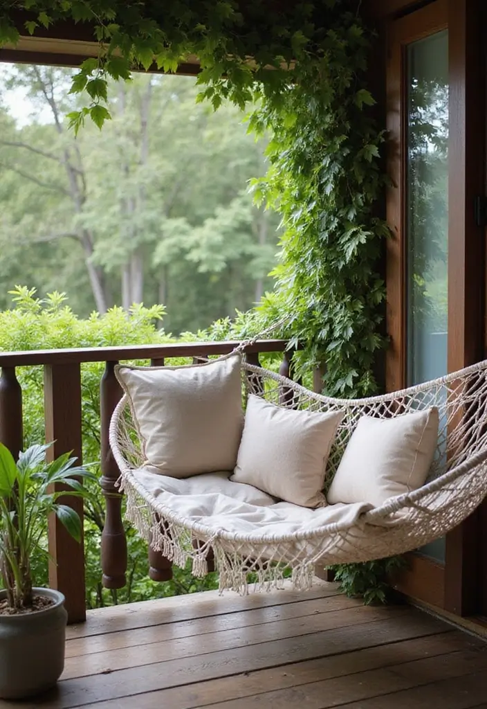 30 Big Balcony Design Inspirations Perfect for Relaxing Evenings - 4. Relaxing Hammock Retreat