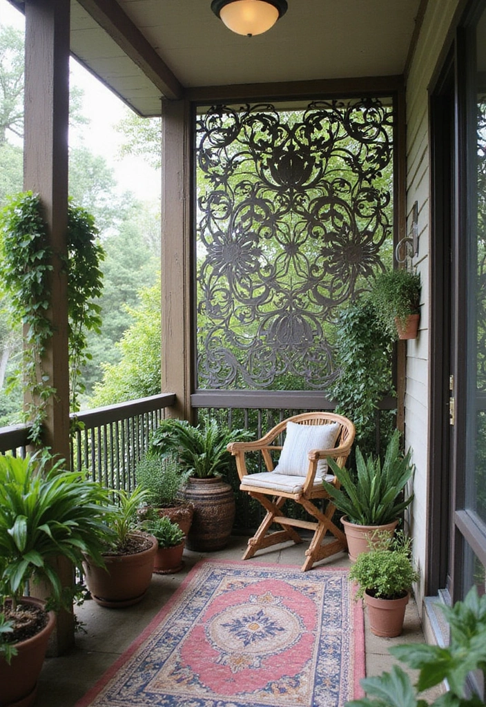 30 Big Balcony Design Inspirations Perfect for Relaxing Evenings - 5. Artistic Privacy Screens