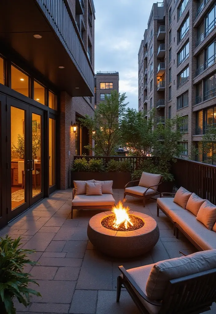30 Big Balcony Design Inspirations Perfect for Relaxing Evenings - 7. Stylish Fire Pit