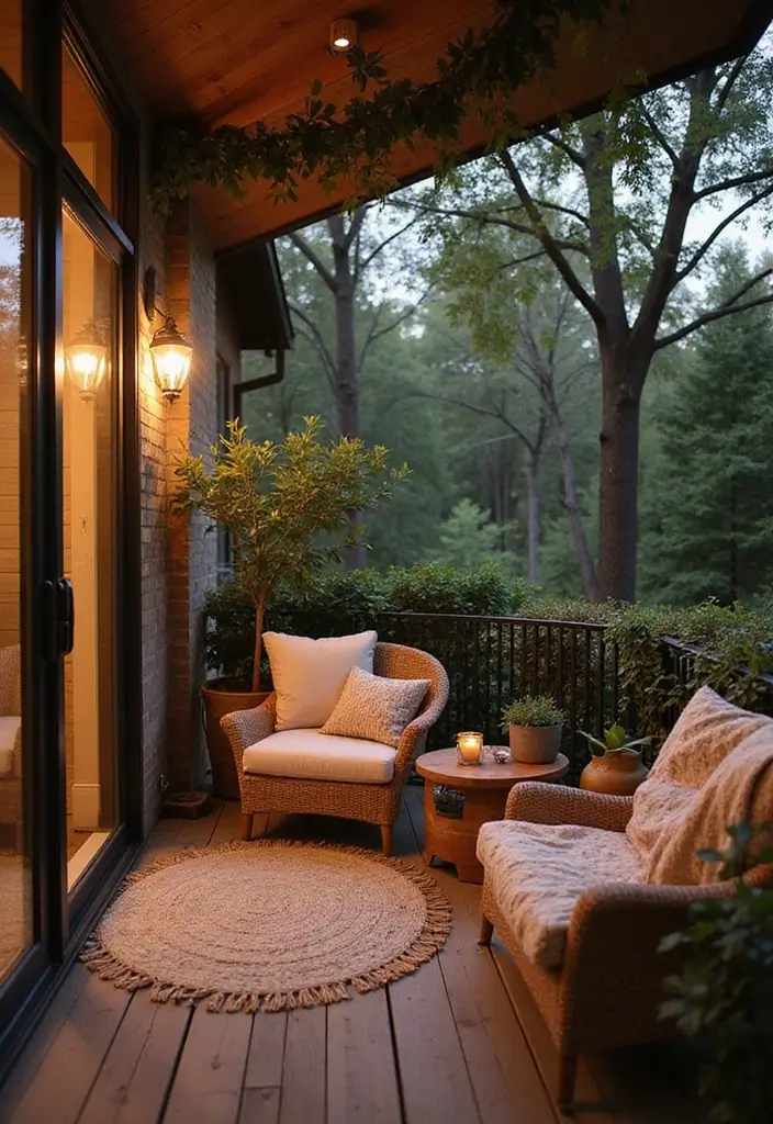 30 Big Balcony Design Inspirations Perfect for Relaxing Evenings - 9. Cozy Seating with Throw Blankets