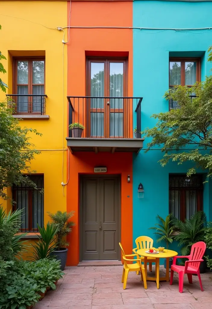 30 Boho Balcony Ideas Full of Colors and Natural Vibes - 11. Color-Blocked Walls