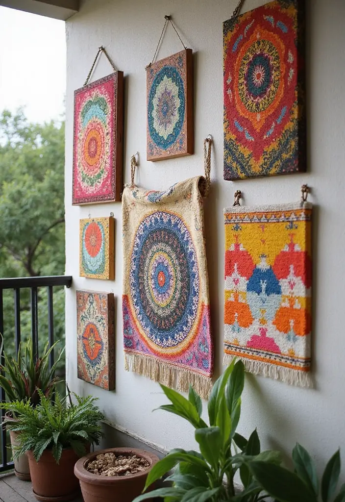 30 Boho Balcony Ideas Full of Colors and Natural Vibes - 13. Bohemian Wall Art