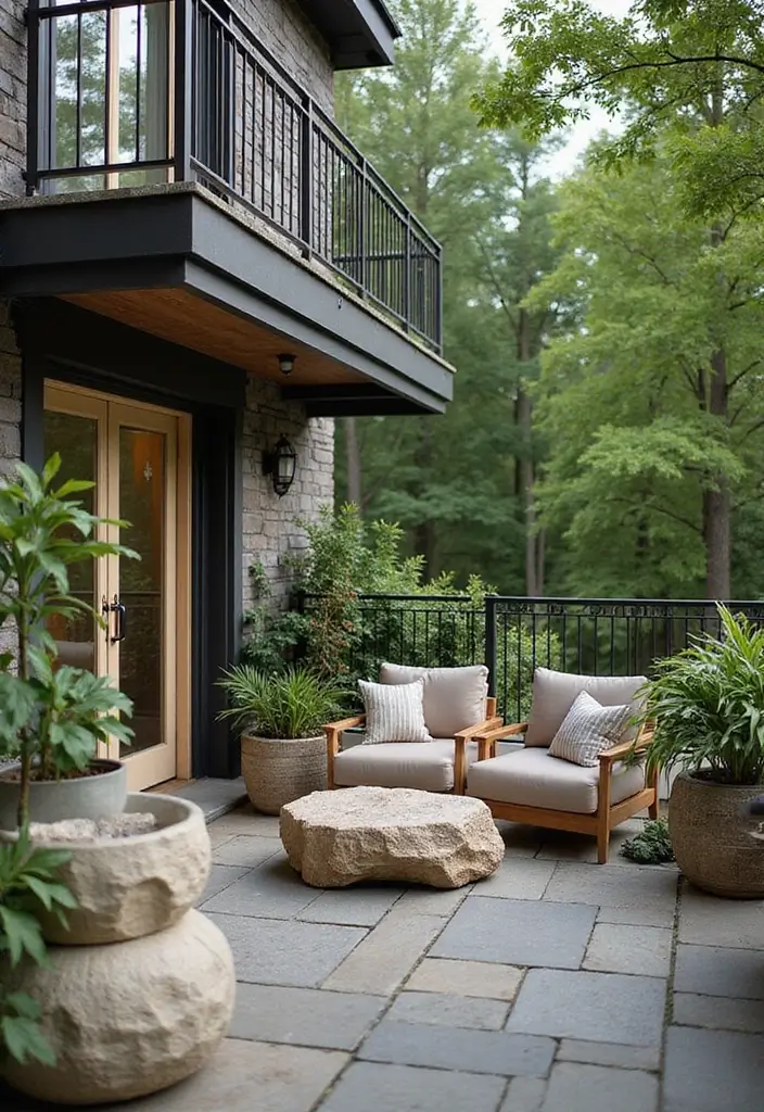 30 Boho Balcony Ideas Full of Colors and Natural Vibes - 16. Natural Stone Accents