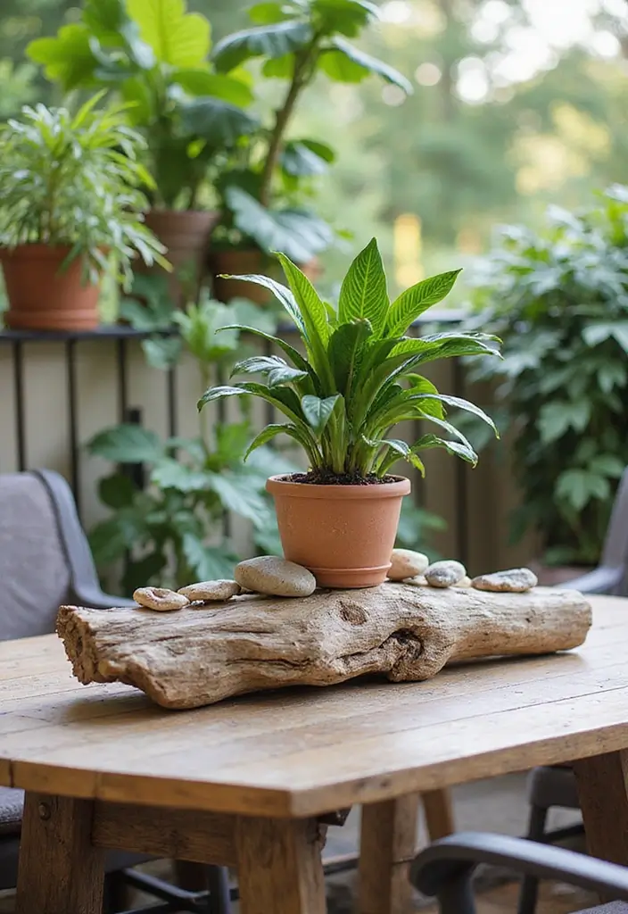 30 Boho Balcony Ideas Full of Colors and Natural Vibes - 19. Natural Element Centerpieces