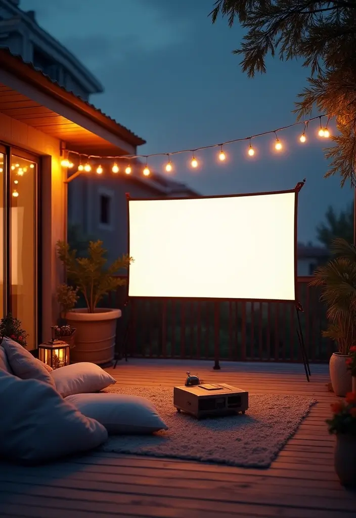30 Boho Balcony Ideas Full of Colors and Natural Vibes - 27. Outdoor Movie Nights