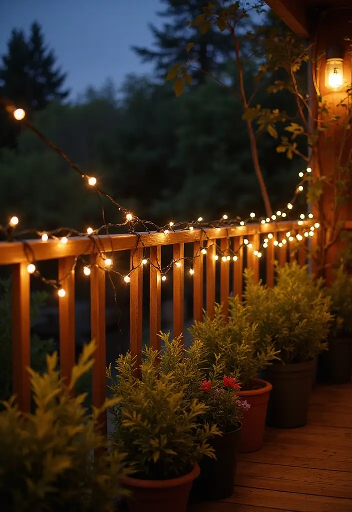 30 Boho Balcony Ideas Full of Colors and Natural Vibes - 5. Whimsical Fairy Lights