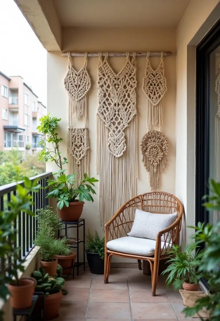 30 Boho Balcony Ideas Full of Colors and Natural Vibes - 6. Macramé Wall Hangings