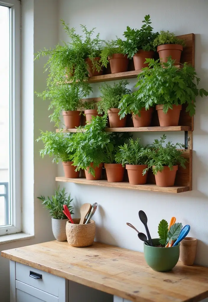 30 Kitchen in Balcony Inspirations That Save Space Smartly - 1. Vertical Herb Garden Above the Counter