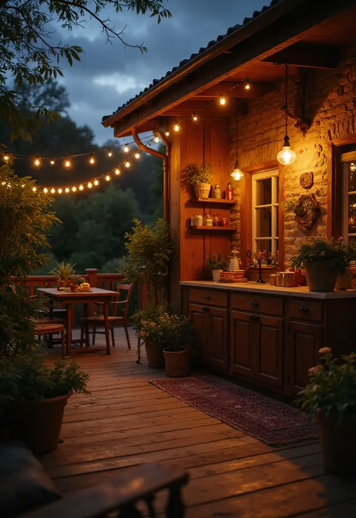 30 Kitchen in Balcony Inspirations That Save Space Smartly - 12. Outdoor Lighting Solutions