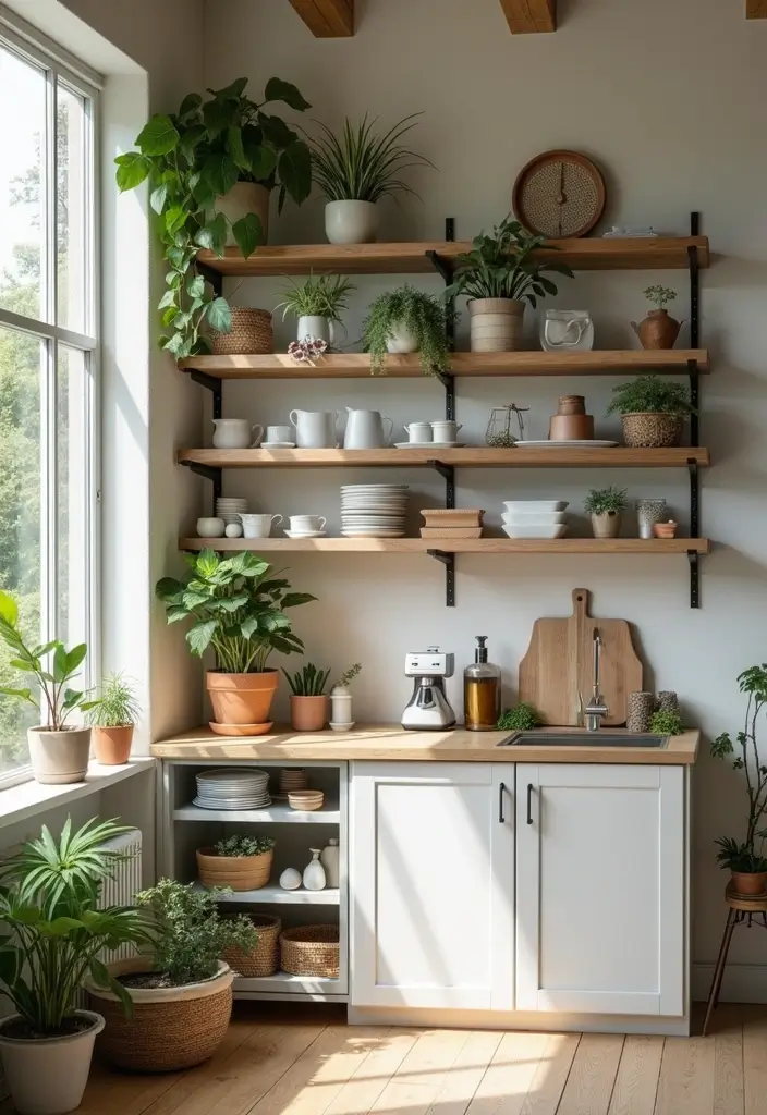 30 Kitchen in Balcony Inspirations That Save Space Smartly - 13. Space-saving Wall Shelves