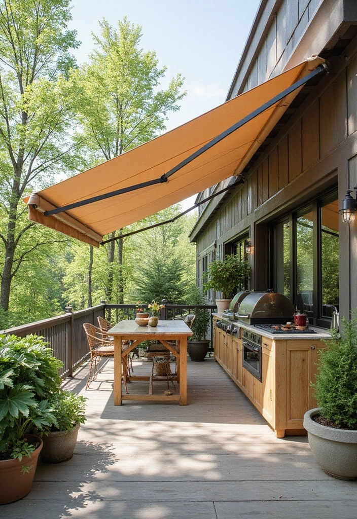 30 Kitchen in Balcony Inspirations That Save Space Smartly - 14. Retractable Awning