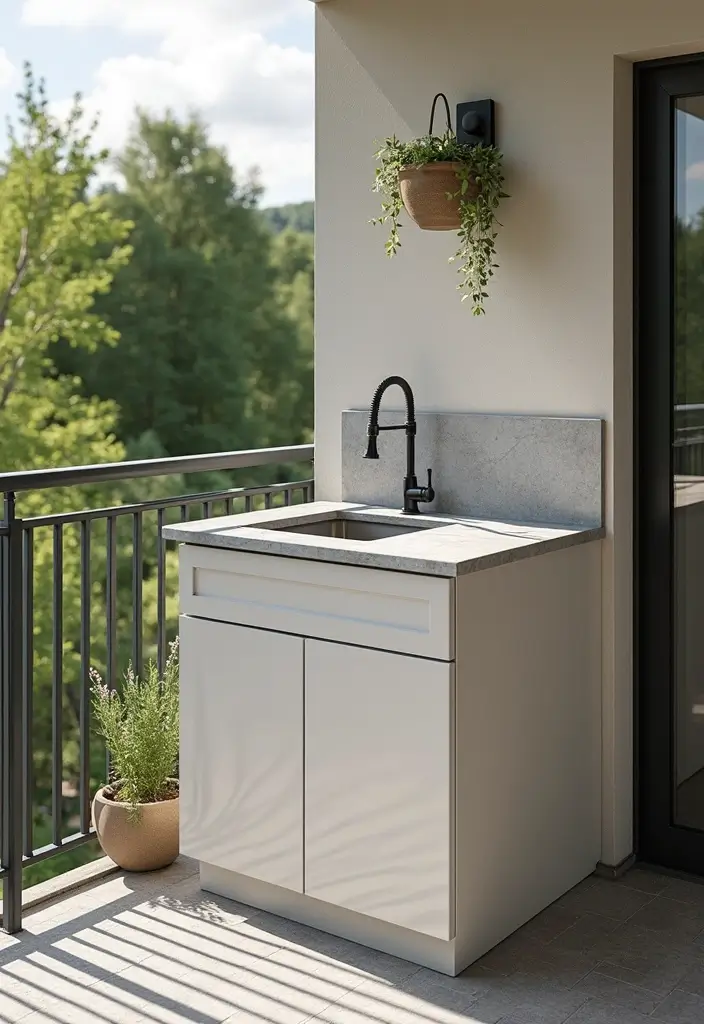 30 Kitchen in Balcony Inspirations That Save Space Smartly - 16. Outdoor Sink Installation